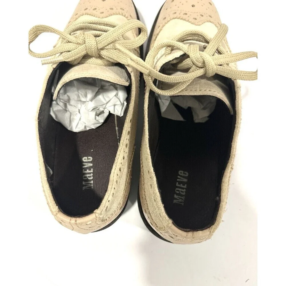 Maeve Anthropologie Womens Oxford Platform Shoes 7 Beige Suede Leather Lug Sole
